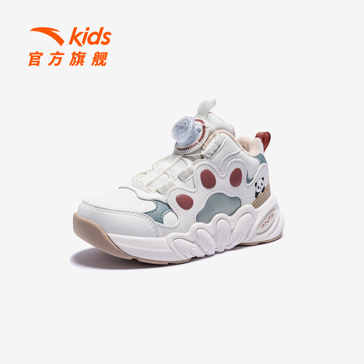 ANTA Children's Sports Shoes for Girls, Dundun Cotton Shoes with Velvet Warm Knob Buckle Casual Snow Boots 322549978N Ivory White/Fish Eye Blue-2 29 Shoe Inner Length 18cm