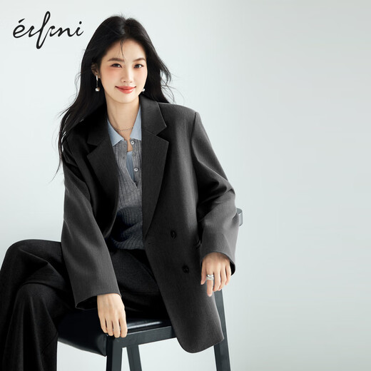 Eveli (eifini) Jiang Xin endorses half-mile gray double-breasted light workplace casual suit jacket for women 2025 autumn new style, dark gray, too large, take one size smaller, M 105-120Jin Jin is equal to 0.5 kg
