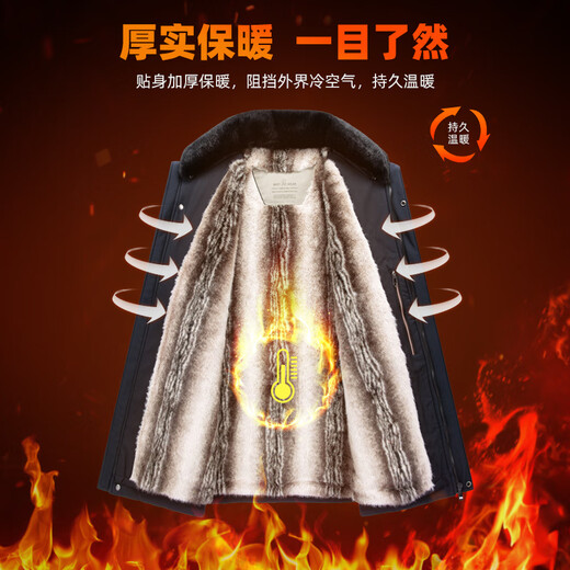 Baocai Sheep Cotton Clothes Men's Dad's Winter Clothes Plus Velvet Thickening Warm Large Fur Collar Cotton Clothes Middle-aged and Elderly Men's Coldproof Cotton Jackets