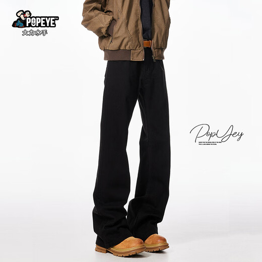 Popeye advanced American slim scimitar jeans for men in autumn and winter slightly flared straight pants DK84 black XL