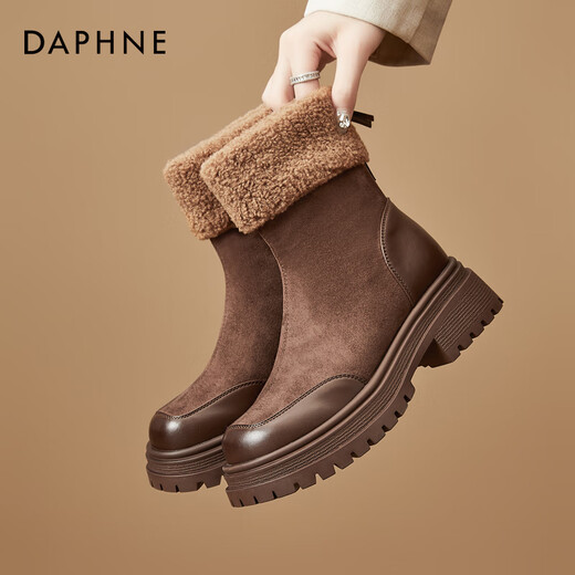 Daphne Martin boots women's winter retro thick-soled short boots lamb wool warm snow boots new cotton boots brown 38