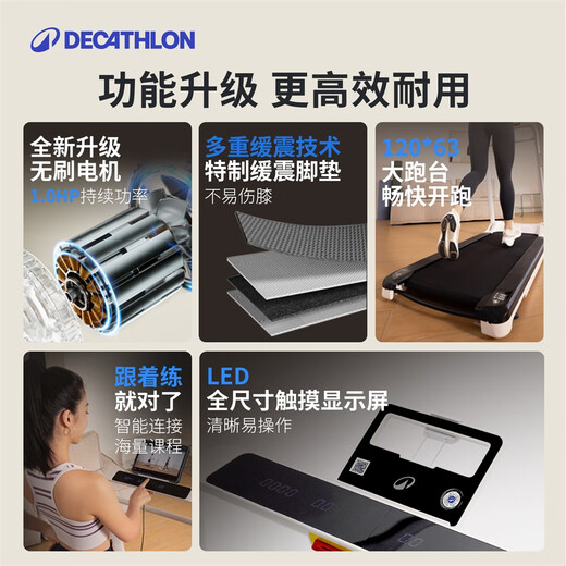 Decathlon T100S220V smart folding treadmill, easy speed change, compatible with Econnected APP, new full folding | brushless motor, no remote control