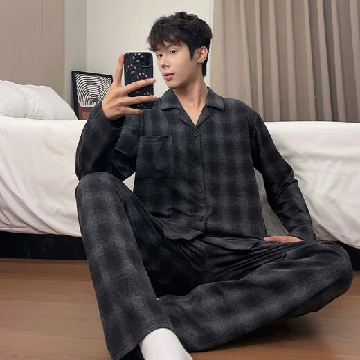 El nuevo pijama de otoño e invierno de Modal para pantalones de manga larga para hombres algodón de mediana edad y jóvenes de edad casual simple y de mayor tamaño, otoño 9929 L (100-130Jin [Jin es igual a 0,5 kg])