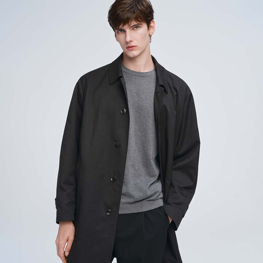 GIOVANNI VALENTINO autumn lapel windbreaker men's mid-length commuter business casual coat black XL
