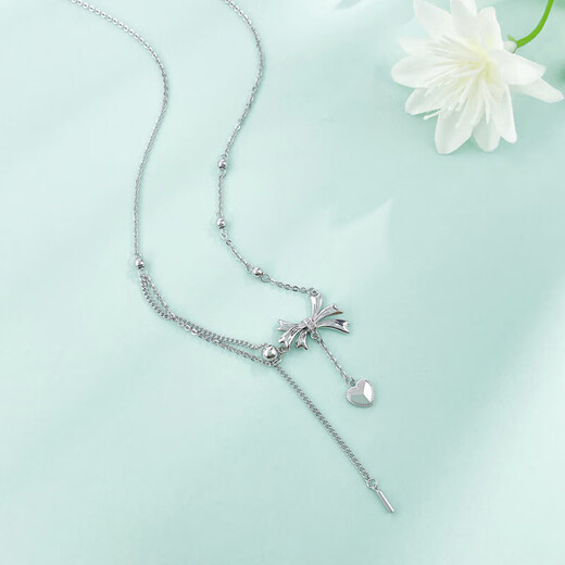 Laofu gold platinum necklace pt950 love tassel princess bow adjustment set chain as a birthday gift for girlfriend and wife, about 5.56g