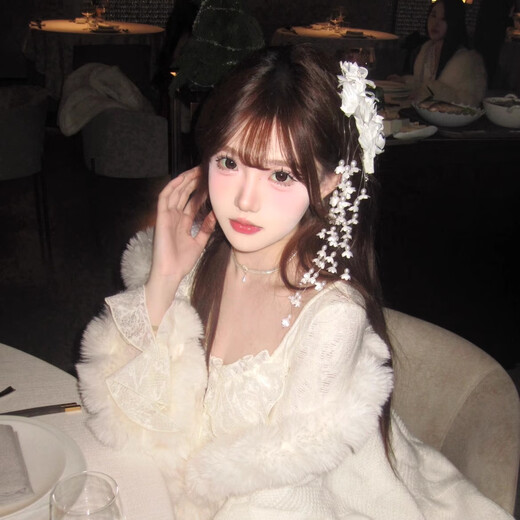 Yingtang White Lily Valley Flower Tassel Hair Accessory Women's Side Clip Japanese Style Headwear Bridal Hair Clip Ancient Style White Lily of the Valley Side Clip