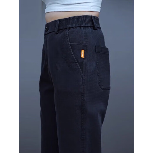 Woodpecker elastic waist casual pants for men in autumn and winter, plus velvet and thickening, middle-aged men's loose straight elastic sports long pants gray regular 33 recommended 145-155 Jin Jin equals 0.5 kg