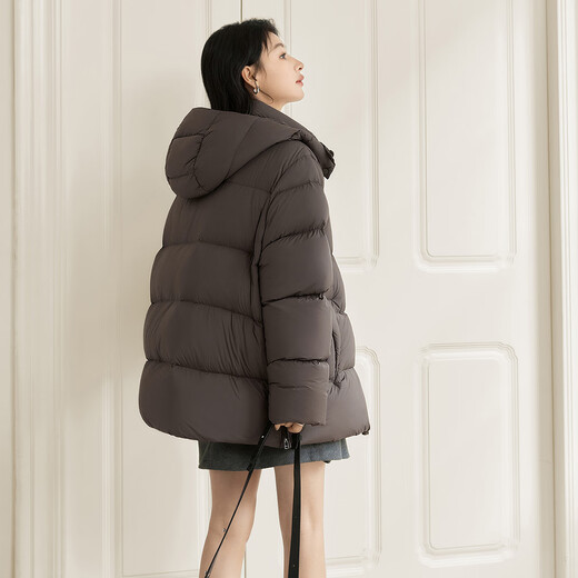 Dialogue (DUIBAI) Large Size Series Cloud Puff Fluffy Down Jacket Winter New Slightly Fat MM Warm Hooded Bread Jacket Dark Brown M Recommended Weight 110-125