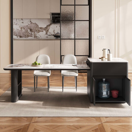 Shunmujia Italian minimalist slate island dining table integrated retractable high-end cream style restaurant multi-functional small apartment island island dining table rail socket 1.6 meters desktop