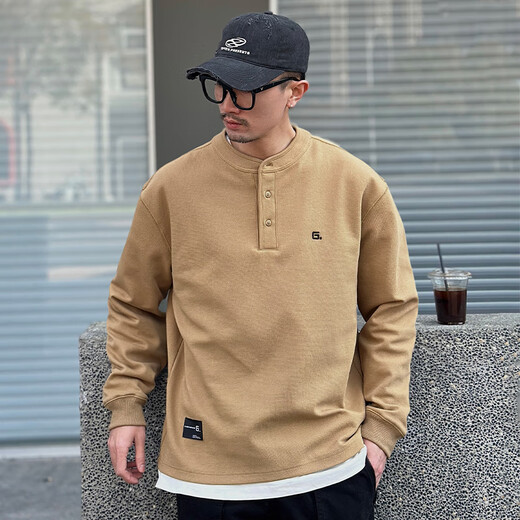 Kuraishi Kazuki trendy brand Henry collar sweatshirt men's 2025 autumn and winter new loose casual sports bottoming shirt men's long-sleeved top yellow plus velvet XL