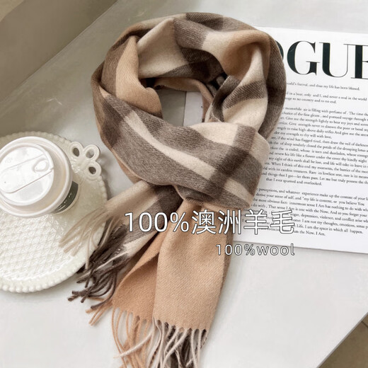 Muzhouyu selects Australian wool pure wool plaid scarf, British classic unisex couple model, winter warm scarf, blue mocha pattern, 100% Australian wool new plaid pattern