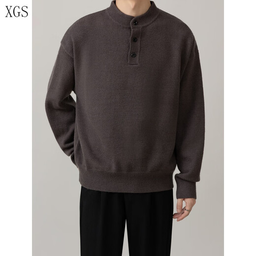 Jiangong Henry collar half-cardigan simple sweater men's casual commuting sweater 2025 autumn and winter new men's pullover inner wear dark gray S