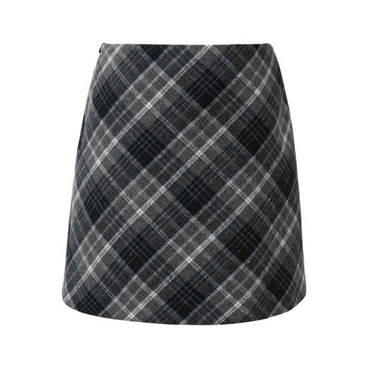 Sancai 2025 Autumn New Retro Plaid Woolen Skirt High Waist Slim A-Line Skirt Slimming Short Skirt M Silent Gray Plaid Pre-sale Send within 15 days of payment M 160/68A