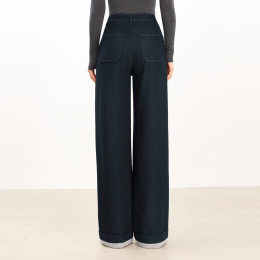 Eveli (eifini) Jiang Xin endorses Eveli herringbone velvet jeans straight wide-leg floor-length pants 2025 winter new style dark navy pre-sale M 105-115Jin Jin equals 0.5 kg waist circumference 70
