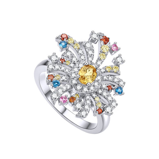 Jinxu Natural Colored Treasure 925 Silver Yellow Blue Gemstone Ring Fireworks Ring for Women Original Design Jewelry Smoke No. 11 11-12#