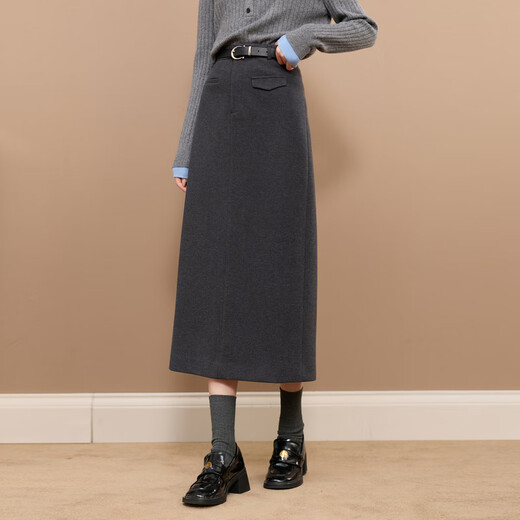 Sancai 2025 winter new commuter skirt straight skirt slit long skirt simple Z