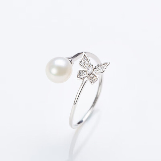 The lowest butterfly ring in the whole network S925 silver freshwater pearl 7-8MM exquisite gift box freshwater pearl 7-8MM S925 silver butterfly ring