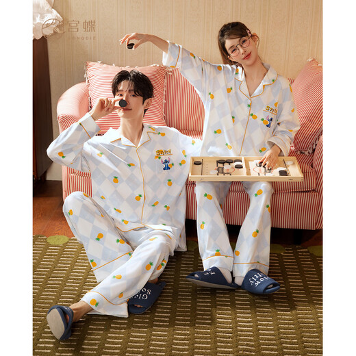 Gongdie Light and Soft Disney Stitch Couple Pajamas Women's Long Sleeve Men's Spring and Autumn Suit Home Clothing Outerwear