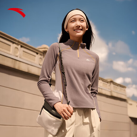 ANTA Light and Warm T丨Semi-cardecked outdoor fleece jacket for women in autumn and winter slimming long-sleeved T-shirt sports top
