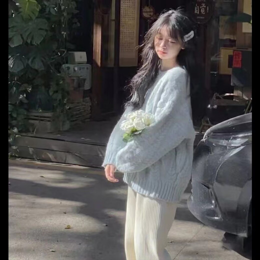 Oubaixi Sweater Women's Spring and Autumn Thickened Soft Waxy Inner Bottoming Sweater 2026 New Women's Feel Top Jacket Light Blue One Size Recommended 80-130 Jin Jin equals 0.5 kg