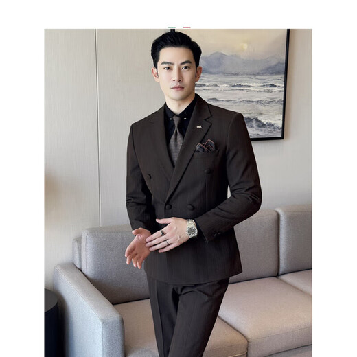 Annunciation Bird Haute Couture Suit Men's Wedding Dress Korean Slim Groom's Suit British Style Business Formal Dress Dark Brown #(Suit+Vest+Trousers) Comes with free shirt and tie M
