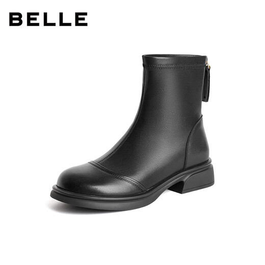 Belle Genuine Leather Fashion Boots 2025 Winter New Elastic Short Boots Slim Boots B1538DD5 Sweet Cool Black 37