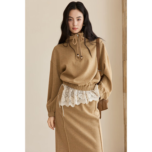 Mystery Show Design Sweatshirt Suit Skirt Women 2025 Autumn and Winter New Women's Korean Style Small Two-piece Set Women Apricot Rice Lace Butt Curtain One Size F