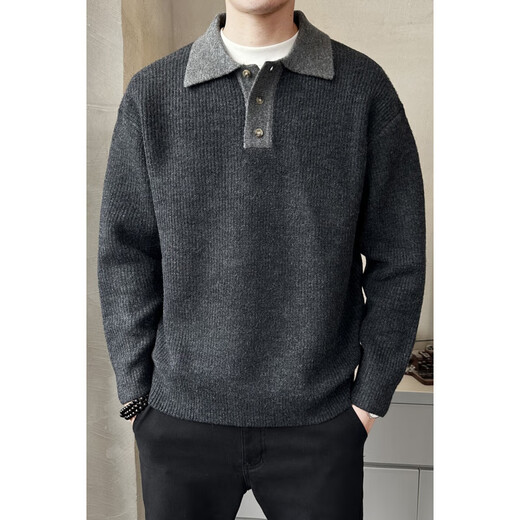 BULLDAMAN old money style sweater men's 2025 new Henry collar sweater autumn and winter trend D9018TP99 carbon gray XL