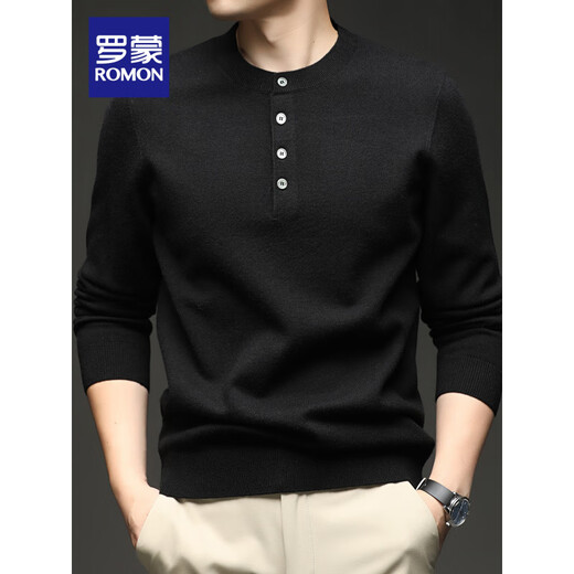 ROMON Contains Sheep Wool Romon Men's Henley Collar Sweater 2025 Autumn New Solid Color Simple Style Top Men Cambridge Brown S 165_(Suitable for_90-120_Jin Jin equals 0.5 kg)