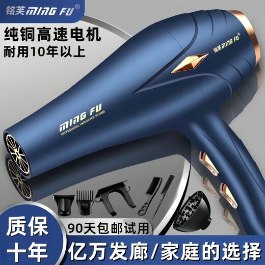 Hair dryer for hair salons, strong wind, home barber shop, high-power negative ion silent quick-drying hair care hair dryer, blue light hair care, black AC pure copper AC high-speed movement, 100% authentic