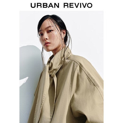 UR2025 Winter New Women's Casual Amber Streamer Wind Ribbon Windbreaker Jacket UYL150130 Light Khaki S