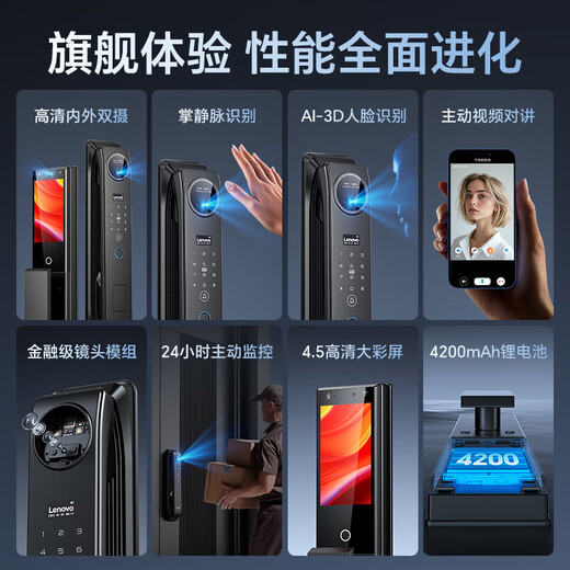 联想R20 Pro 掌静脉 智能门锁 指纹锁 3D人脸识别 智能锁 双摄像 电子锁 入户门 密码锁 电子锁 全自动