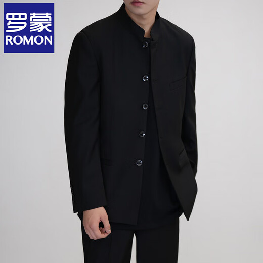 ROMON New Chinese-style tunic men's jacket, stand-up collar jacket for young and middle-aged people, suit, trendy jacket, four-season pass, black (single suit), high quality, ready for sale in seconds, L 115-130Jin Jin is equal to 0.5 kg