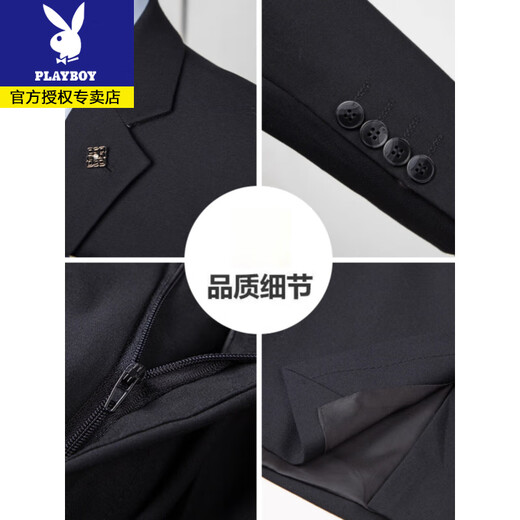 Playboy black wool suit suit for men, Korean style slim fit business formal suit, groomsmen and groom, wedding dress for men, 6823 black suit + trousers + vest + gift bag L 175