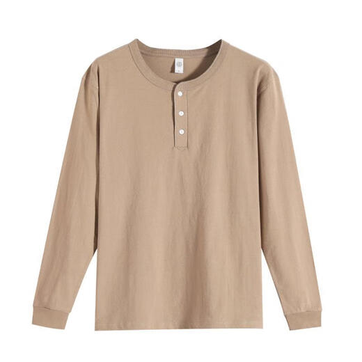 T-collar counter genuine American heavy henley shirt T-shirt open collar tough guy outer wear bottoming shirt men's autumn and winter henley collar long sleeve white S