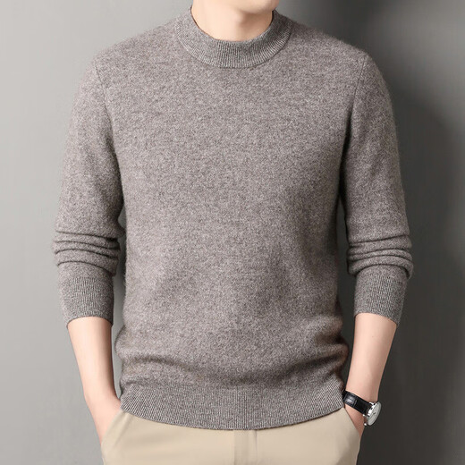 Deer King Optim 100 Pure Cashmere Sweater Men's Sweater 2025 Winter Thickened Warm Sweater Middle-aged Dad Half Turtle Collar Medium Green Gray M 165 Recommended Weight 100-120Jin Jin is equal to 0.5 kg