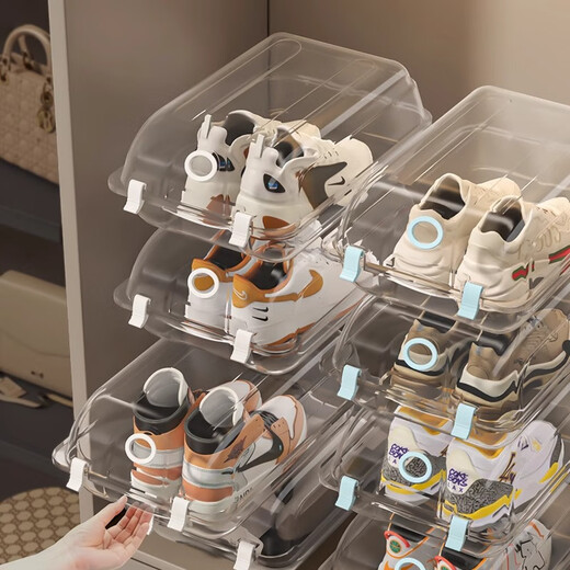 Fat Donglai quality transparent shoe cabinet storage cabinet transparent shoe box storage box plastic boots shoe box shoe cabinet storage 8 pieces - extra large - white buckle for sports shoes/boots/high-top AJ