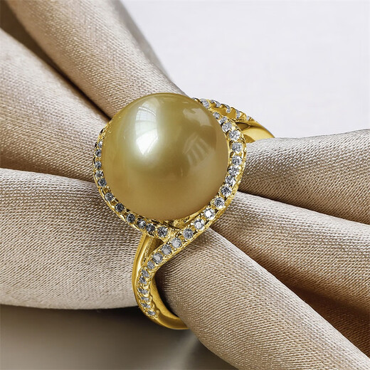 Queen of Pearls South Sea Gold Beads Ring Fashionable Saltwater Pearl Ring Birthday Gift 10-11mm