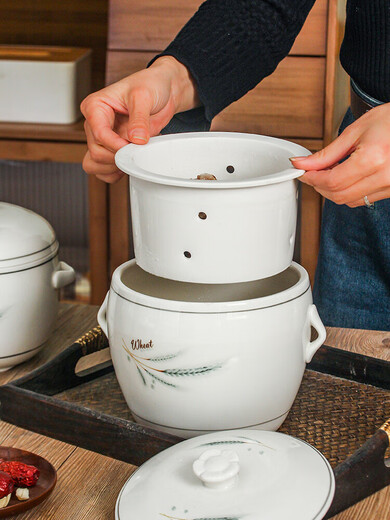 Raf core overflow soup stew pot Fujian Nan Fujian Nan overflow soup stew pot ceramic with liner household broth separation pot with holes for filter-free chicken wheat ear style with liner - 1250 ml