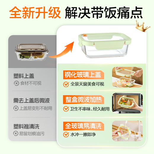SUPOR crisper compartment glass lunch box office worker microwave heated lunch box student lunch box 1040ml cheese white