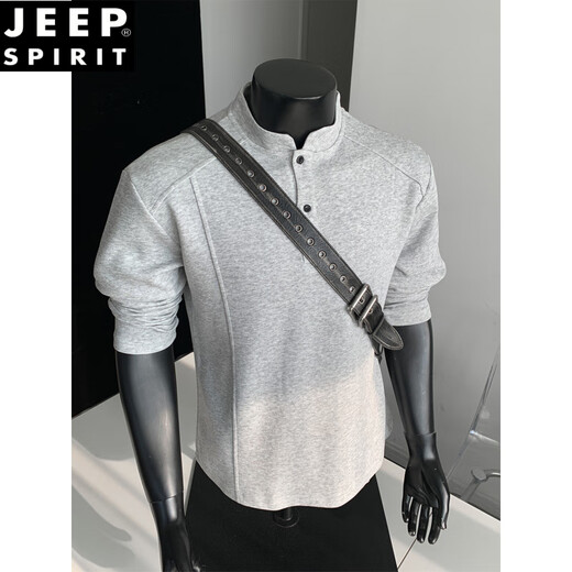 JEEP SPIRIT American Polo Henley shirt men's long-sleeved T-shirt spring and autumn trend cleanfit inner casual men's base sweatshirt black M 95 to 115 Jin Jin equals 0.5 kg can be worn