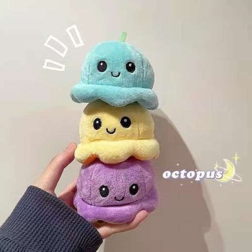 
Cute expression cartoon flip face change octopus pendant student couple gift plush doll octopus keychain black grey