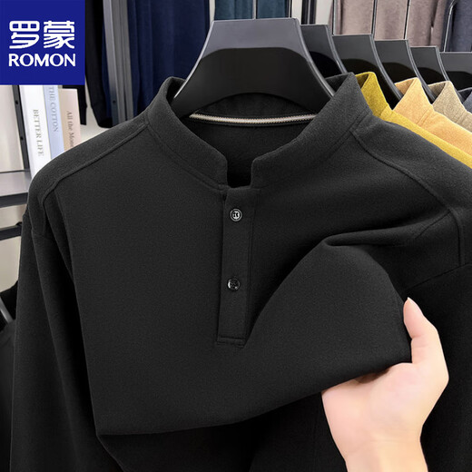 ROMON autumn and winter men's double-sided velvet brushed long-sleeved T-shirt for middle-aged and young people, half turtleneck button-down thermal sweatshirt with base layer beige color XL Recommended 130-150 Jin Jin equals 0.5 kg