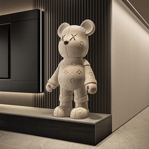 Dyed Spring Violent Bear Floor-standing Decoration Large Large Living Room TV Cabinet Decoration Light Luxury High-end Doll Housewarming Gift Large Size Height 97cm Beige + Black Square Bottom