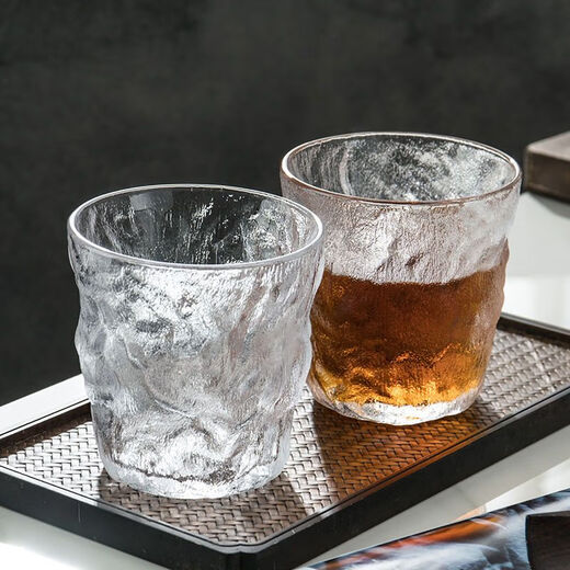 Simple ins style glass home juice cup office coffee cup frosted beer cup tree pattern glacier cup short style 1 pack 220ml