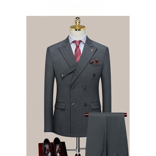 Annunciation Bird Haute Couture Suit Men's Double-breasted High-end Business Slim Formal Wear Groom Wedding Dress Handsome Suit Black (suit + trousers) M