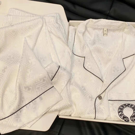 FENTENGG Light Luxury Brand Couple Pajamas Men's 2025 New Silk Thin Men's Home Clothes Black Ice Silk Ke Luo Xin (Long Sleeves and Long Pants) L Men's Style (135 Jin Jin is equal to within 0.5 kg)