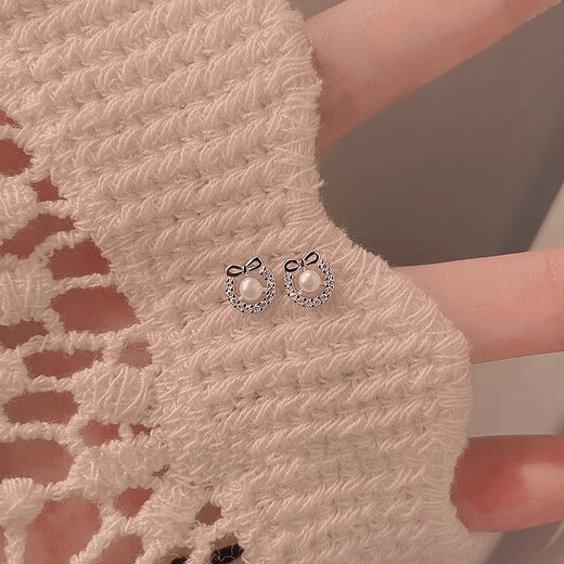 Qi Xiaomi s925 sterling silver bow pearl earrings for women 2025 new popular earrings niche light luxury high-end earrings a pair of bow pearl earrings s925 silver