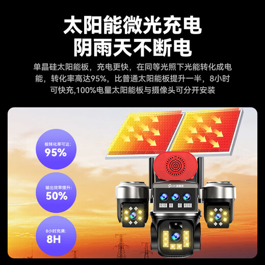 Shenshijie Solar-Monitorkamera, lebenslang ohne Aufladen, 360-Grad-Panoramablick für zu Hause, keine toten Winkel, wasserdicht im Freien, kein Strom, kein Netzwerk, Handy-Fernbedienung, kein Anschließen erforderlich, kein WLAN erforderlich, kein Aufladen, echte Drei-Linse, Drei-Rotations-Fernüberwachung, Tag und Nacht ultraklar, Vollfarbe, Solarenergie