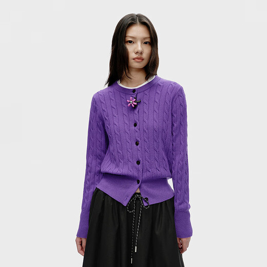 ERDOS round neck cable cardigan for women B256A1006 dark gray 155/76A/XS